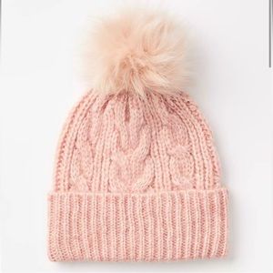 LOFT NWT Cable Pom Pom Beanie -‎ Blush Pink